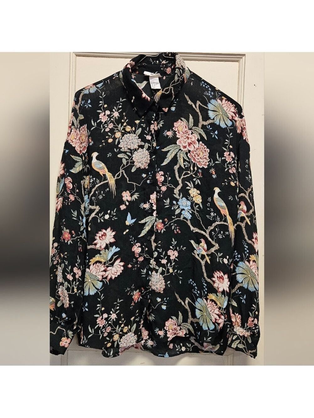 Vintage Inspired H&M Black Floral Women's Shirt Small